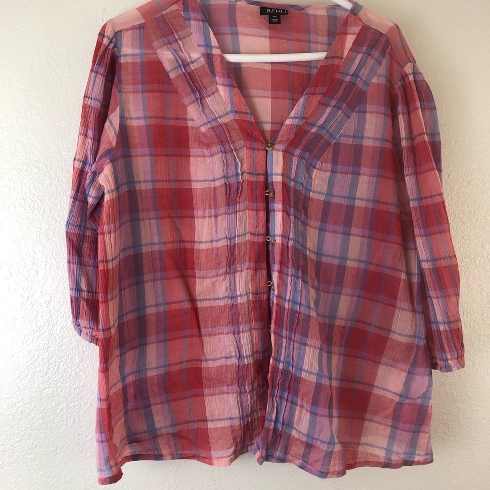 A.n.a Pinwheel Plaid Red Button Down Shirt PM
